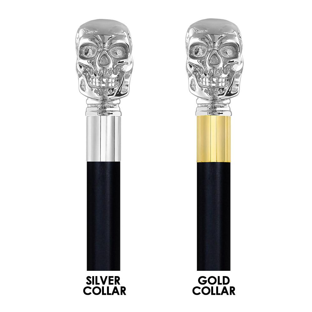 Skull Premium Chrome Brass Flask Cane: Wood Shaft Hidden Flask Flask Canes - Tophatter Daily Deals