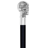 Skull Premium Chrome Brass Flask Cane: Wood Shaft Hidden Flask Flask Canes - Tophatter Daily Deals