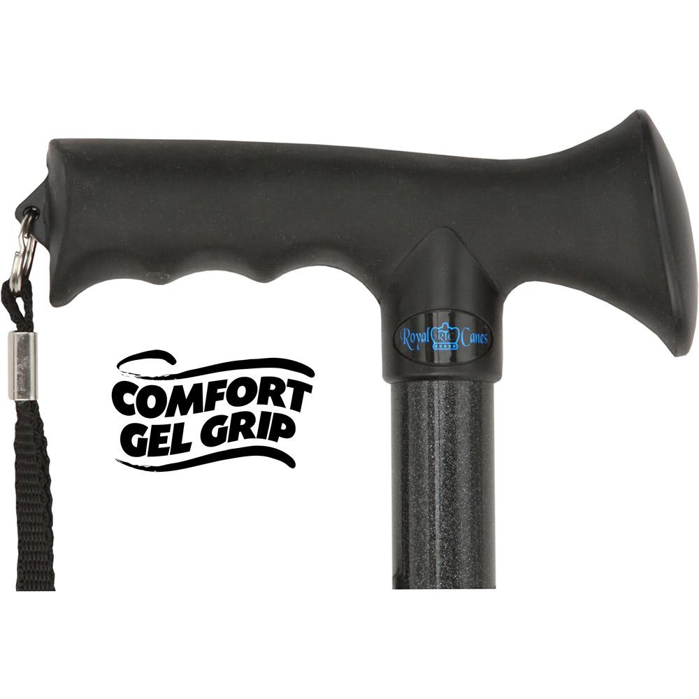 Comfort Grip Black Adjustable Folding Walking Cane Folding Canes - Tophatter Daily Deals