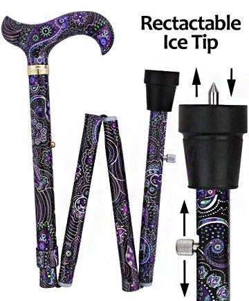 Designer Folding Cane: Purple Majesty, Retractable Ice Tip Folding Canes - Tophatter Daily Deals