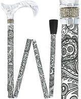 White Pearl w/ Rhinestone collar and black Swirl Designer Adjustable Orthopedic Folding Cane Folding Canes - Tophatter Daily Deals