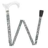 White Pearl w/ Rhinestone collar and black Swirl Designer Adjustable Orthopedic Folding Cane Folding Canes - Tophatter Daily Deals