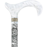 White Pearl w/ Rhinestone collar and black Swirl Designer Adjustable Orthopedic Folding Cane Folding Canes - Tophatter Daily Deals