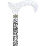 White Pearl w/ Rhinestone collar and black Swirl Designer Adjustable Orthopedic Folding Cane Folding Canes - Tophatter Daily Deals