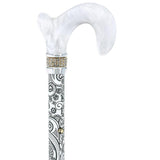 White Pearl w/ Rhinestone collar and black Swirl Designer Adjustable Orthopedic Folding Cane Folding Canes - Tophatter Daily Deals