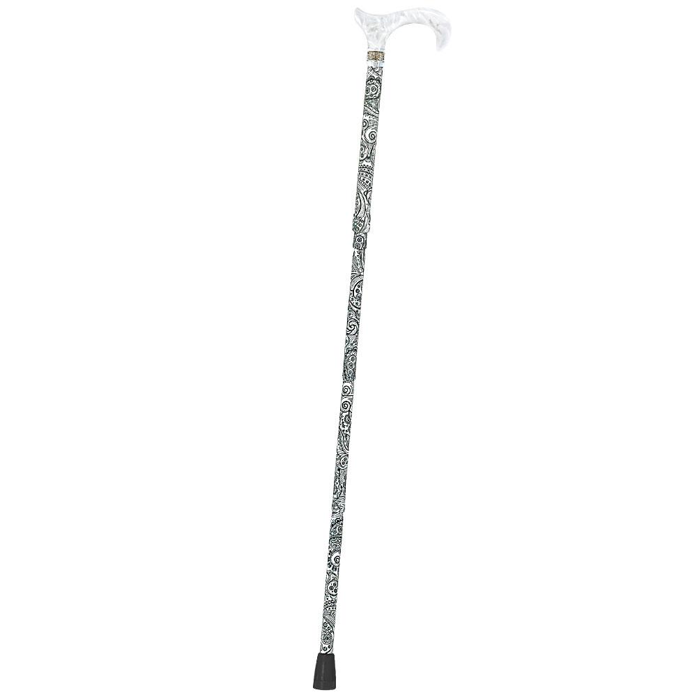 White Pearl w/ Rhinestone collar and black Swirl Designer Adjustable Orthopedic Folding Cane Folding Canes - Tophatter Daily Deals