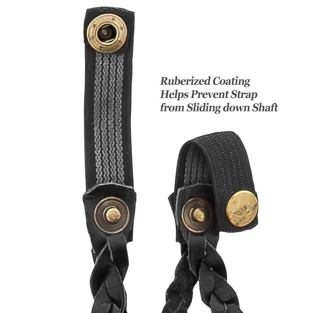 Cane Wrist Strap with Snap - Genuine Black Braided Leather (fits 18mm + sized shafts) Gold Chain - Tophatter Daily Deals