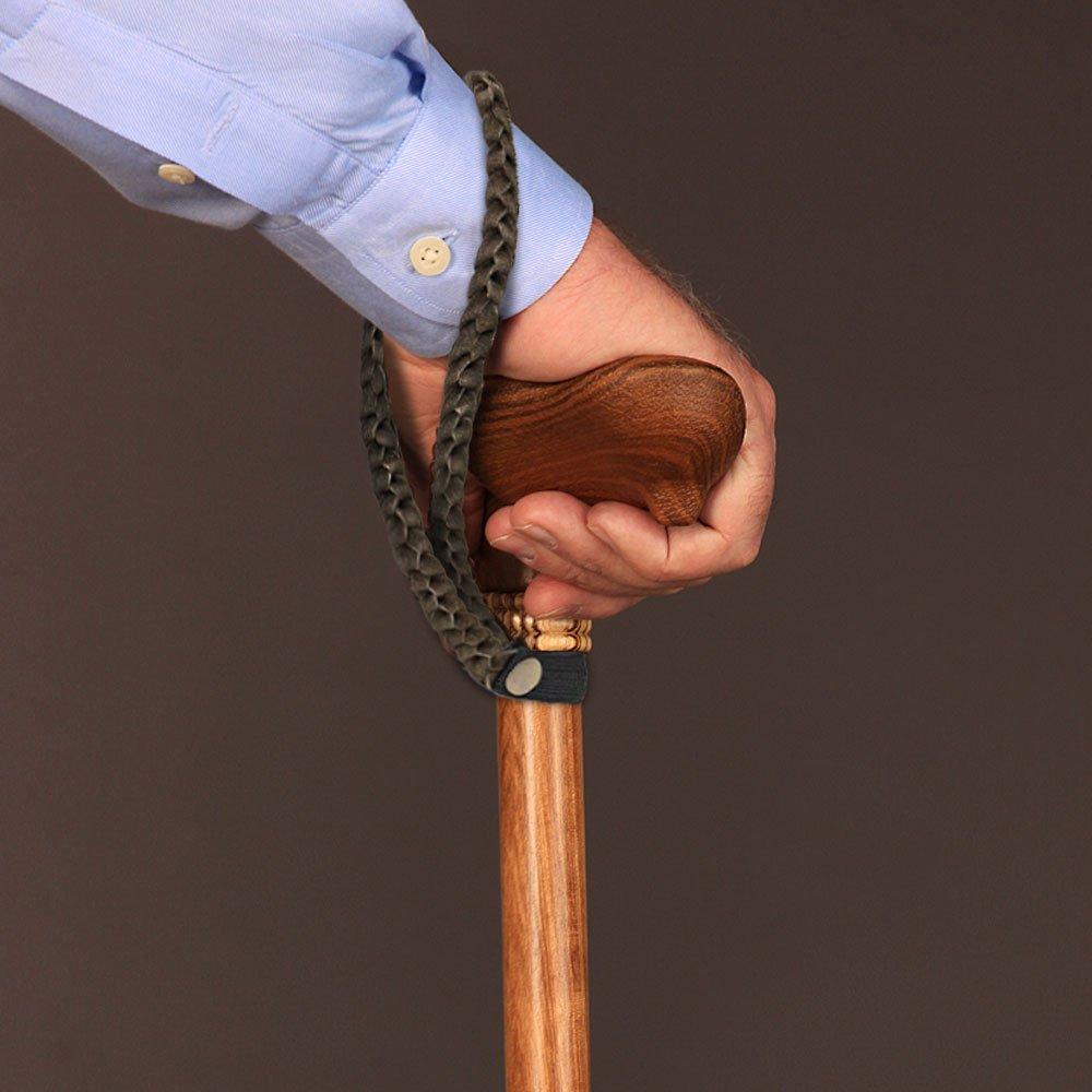 Cane Wrist Strap with Snap - Genuine Brown Braided Leather Gold Chain - Tophatter Daily Deals