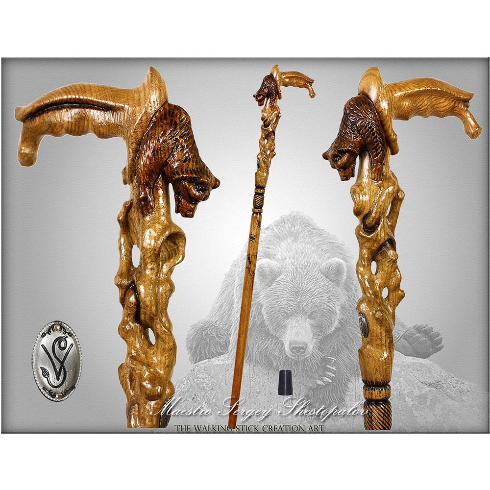 Handcarved Bear Head Cane: Artisan Detail, Awakening Design Hand Carved Artisan - Tophatter Daily Deals