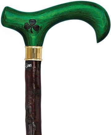 Genuine Blackthorn Wood Derby Walking Cane With Green Beech wood Handle and Shamrock Irish Blackthorn Canes - Tophatter Daily Deals