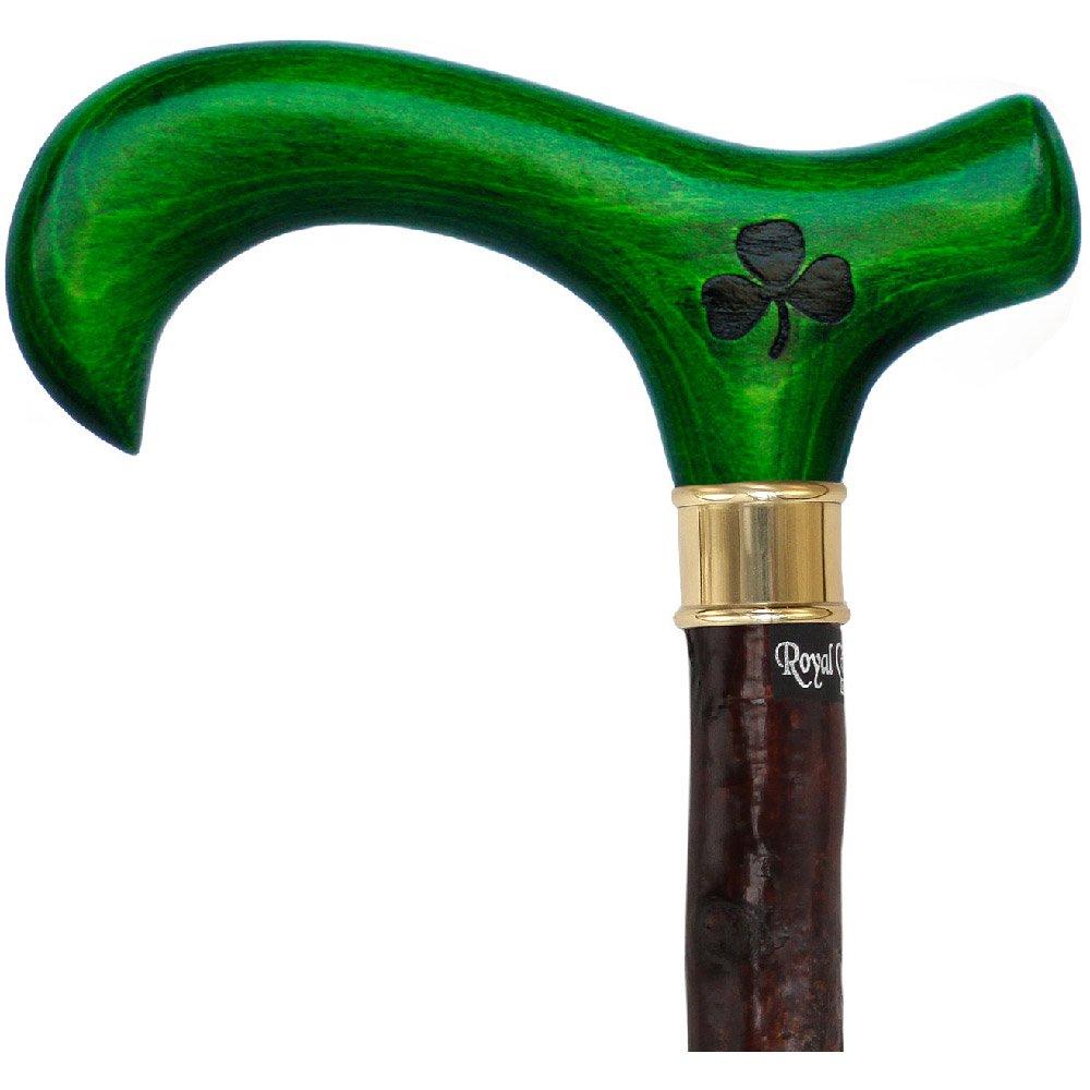 Genuine Blackthorn Wood Derby Walking Cane With Green Beech wood Handle and Shamrock Irish Blackthorn Canes - Tophatter Daily Deals
