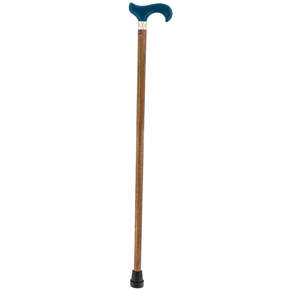 Soft Genuine Leather Grip: Blue Derby Cane, Espresso Ash Shaft Leather Handle Walking Cane - Tophatter Daily Deals
