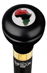 Africa Proud Flask Walking Stick w/ Black Beechwood Shaft & Pewter Collar Military Walking Canes - Tophatter Daily Deals