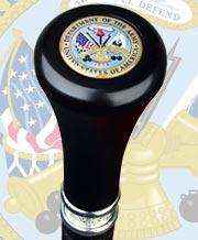 Army War Office Seal Flat Top Stick: Beechwood Shaft Pewter Military Walking Canes - Tophatter Daily Deals