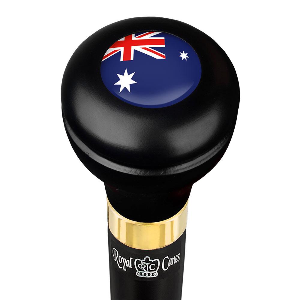 Australia Flag Emblem Flask Walking Stick: Wood Shaft Hidden Flask Military Walking Canes - Tophatter Daily Deals