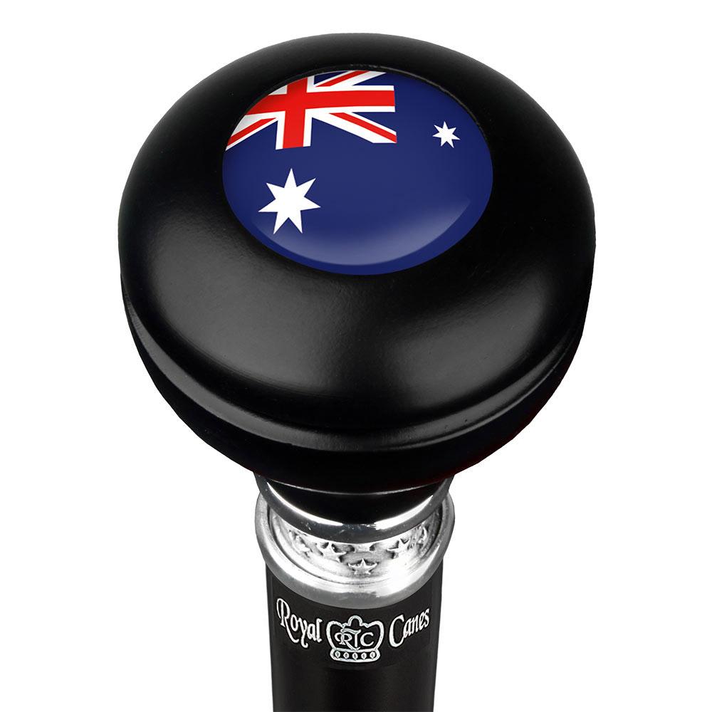 Australia Flag Emblem Knob Stick: Large Knob, Pewter Collar Military Walking Canes - Tophatter Daily Deals