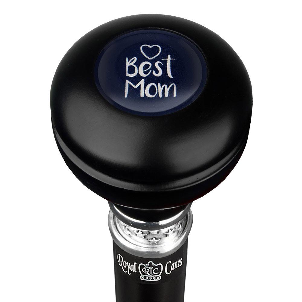 Best Mom Knob Walking Stick w/ Black Beechwood Shaft & Pewter Collar Military Walking Canes - Tophatter Daily Deals