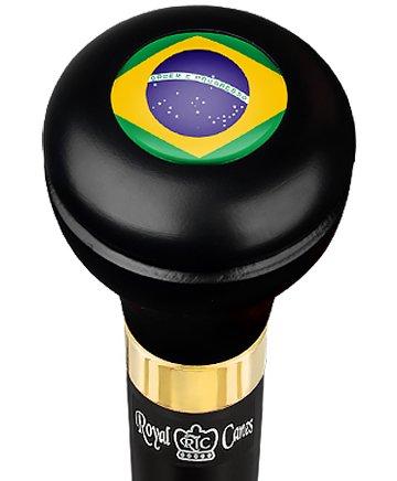 Brazil Flag Emblem Flask Walking Stick: Wood Shaft Hidden Flask Military Walking Canes - Tophatter Daily Deals