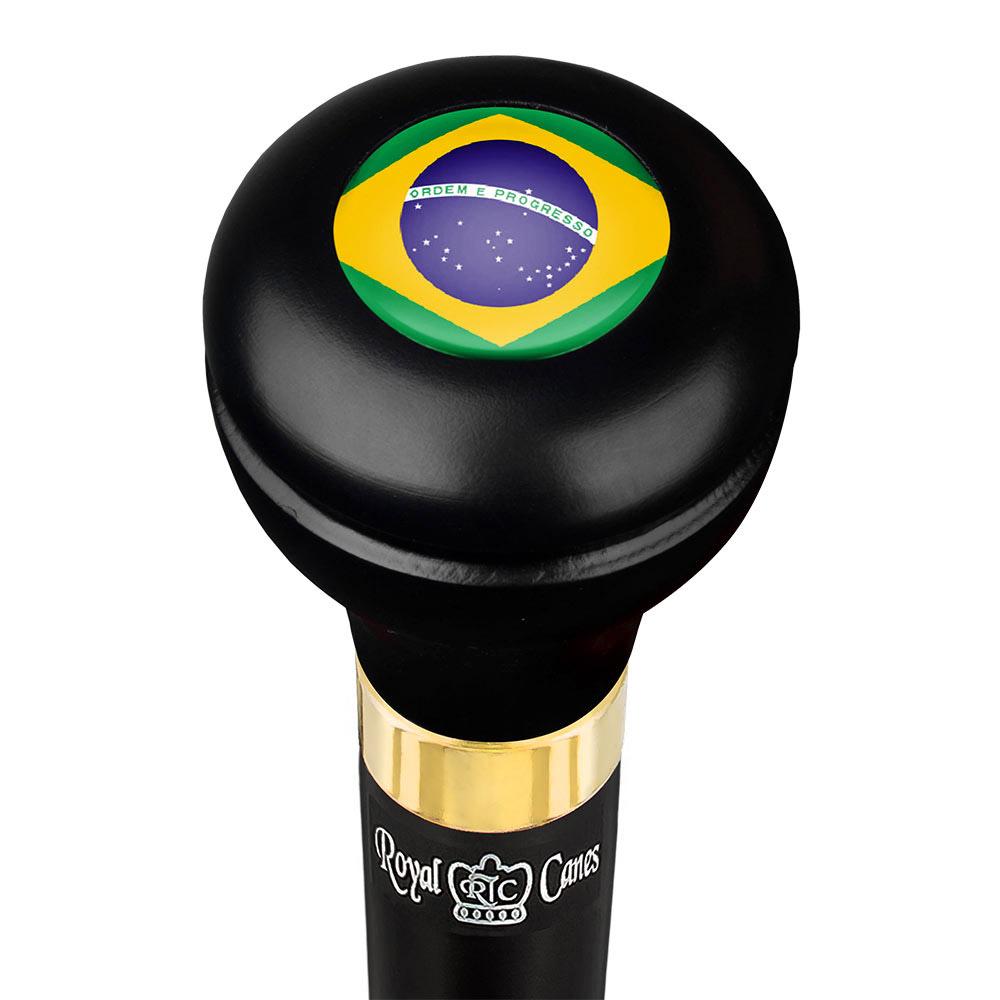 Brazil Flag Emblem Flask Walking Stick: Wood Shaft Hidden Flask Military Walking Canes - Tophatter Daily Deals