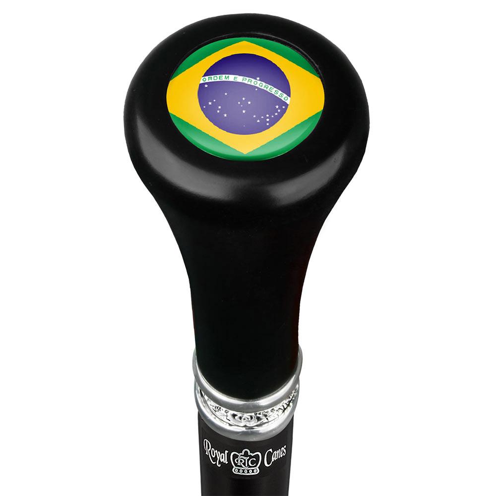 Brazil Flag Flat Top Stick: Beechwood Shaft Pewter Military Walking Canes - Tophatter Daily Deals