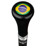 Brazil Flag Flat Top Stick: Beechwood Shaft Pewter Military Walking Canes - Tophatter Daily Deals