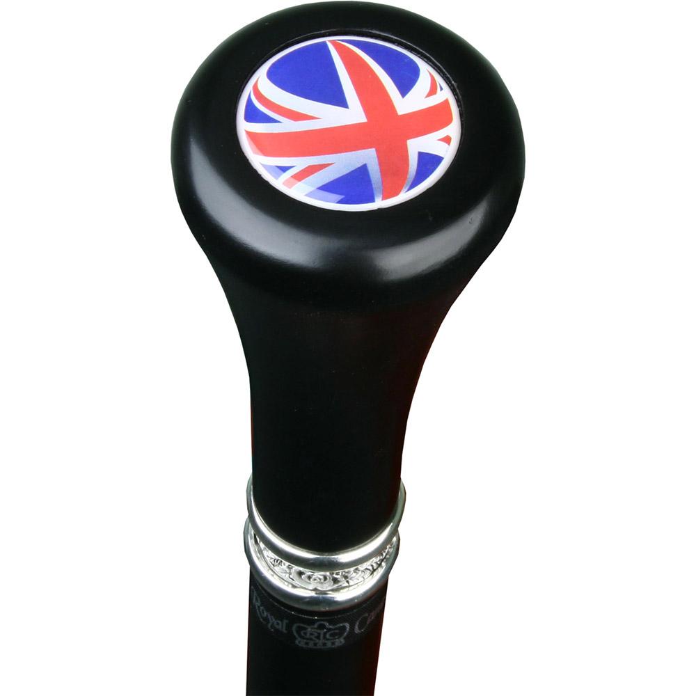 British Flag Flat Top Stick: Beechwood Shaft Pewter Military Walking Canes - Tophatter Daily Deals