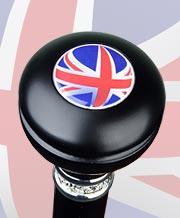 British Flag Emblem Knob Stick: Large Knob, Pewter Collar Military Walking Canes - Tophatter Daily Deals