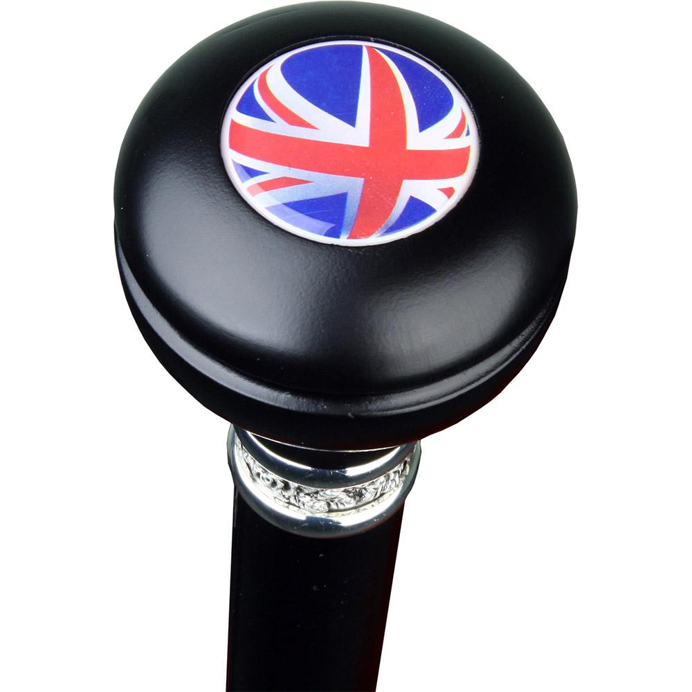 British Flag Emblem Knob Stick: Large Knob, Pewter Collar Military Walking Canes - Tophatter Daily Deals