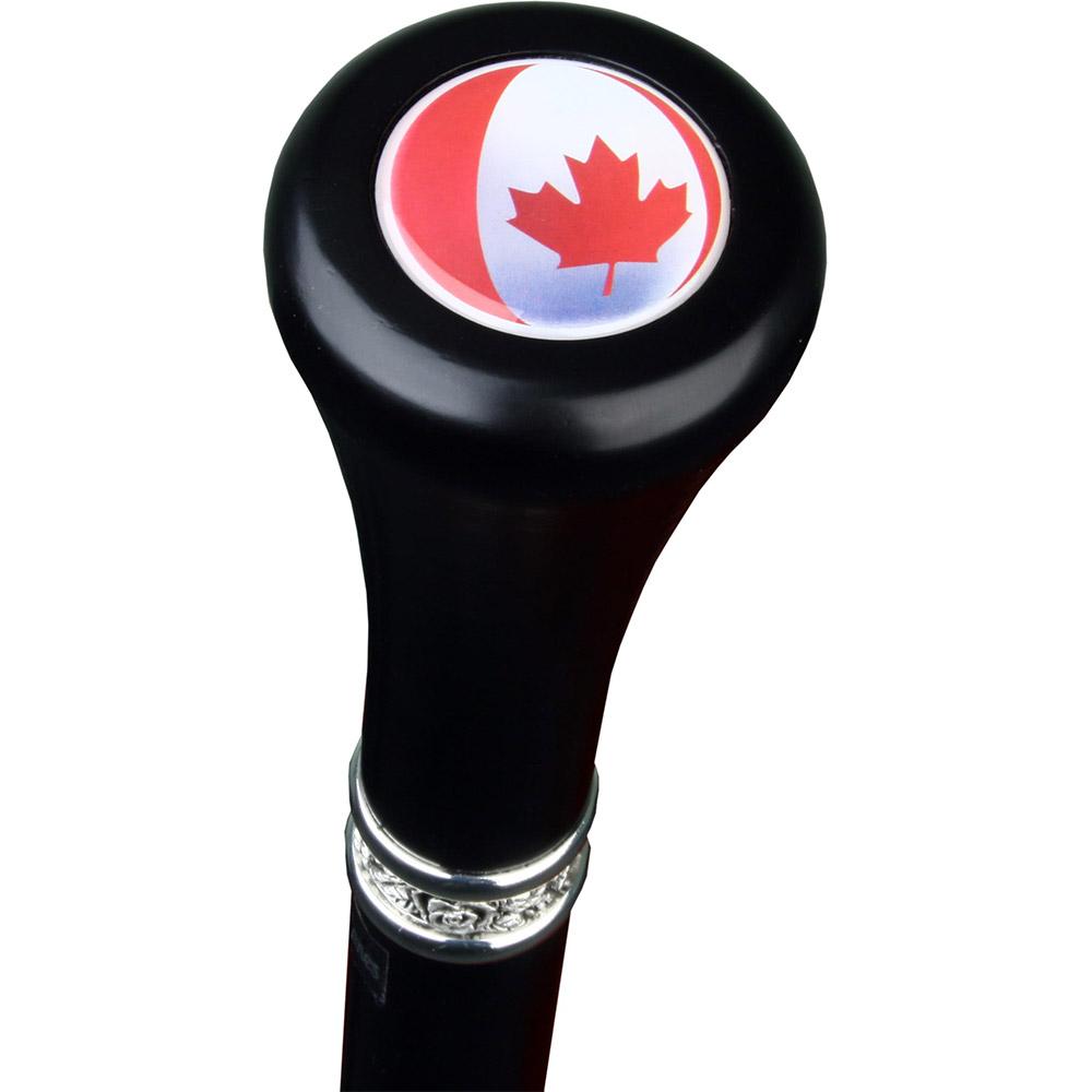 Canadian Flag Flat Top Stick: Beechwood Shaft Pewter Military Walking Canes - Tophatter Daily Deals