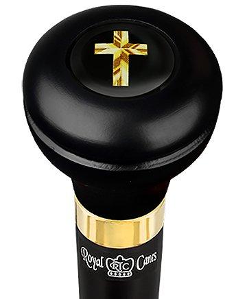 Christian Cross Symbol Flask Walking Stick w/ Black Beechwood Shaft & Pewter Collar Military Walking Canes - Tophatter Daily Deals