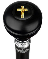 Christian Cross Knob Stick - Beechwood Shaft & Pewter Collar Military Walking Canes - Tophatter Daily Deals