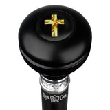 Christian Cross Knob Stick - Beechwood Shaft & Pewter Collar Military Walking Canes - Tophatter Daily Deals