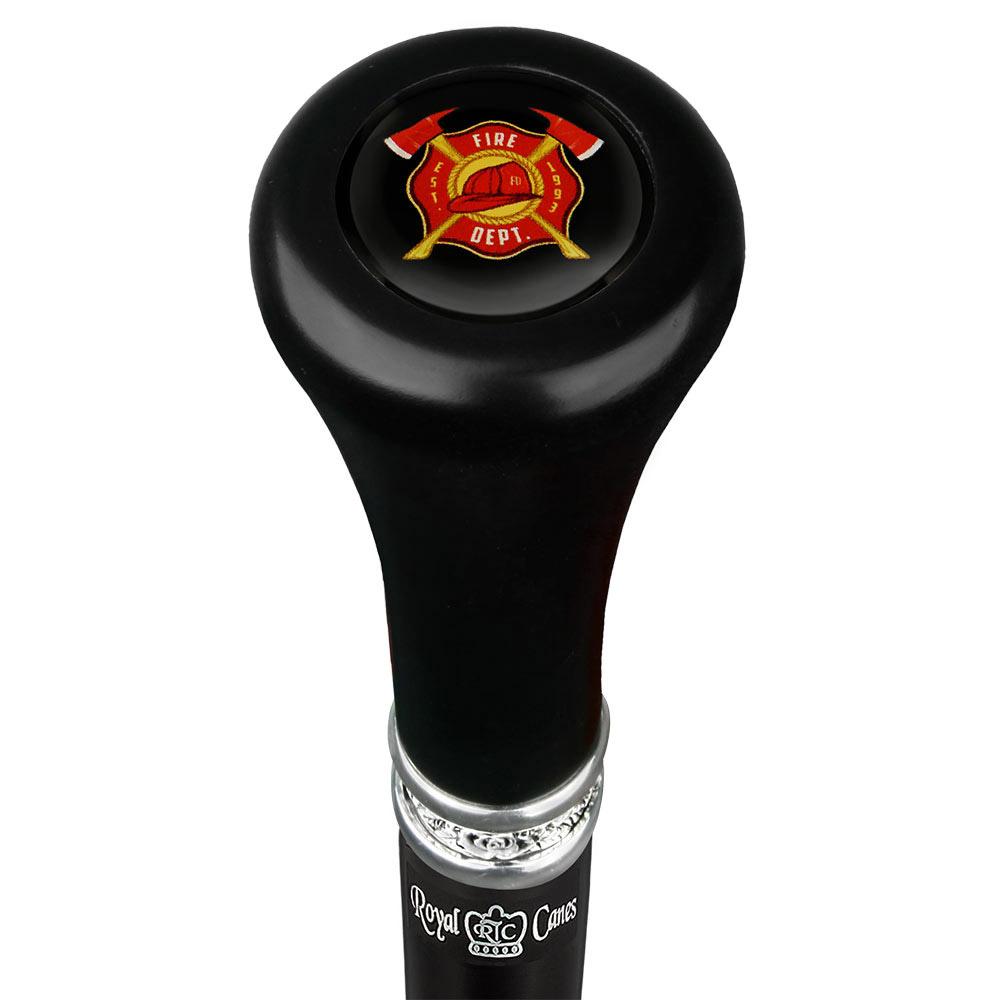 Fire Department Emblem Flat Top Stick: Beechwood Shaft Pewter Military Walking Canes - Tophatter Daily Deals