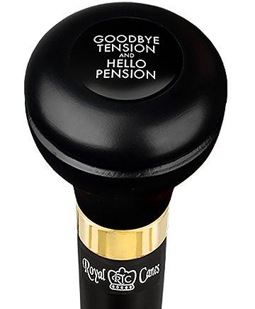 Good Bye Tension Hello Pension Flask Walking Stick w/ Black Beechwood Shaft & Pewter Collar Military Walking Canes - Tophatter Daily Deals