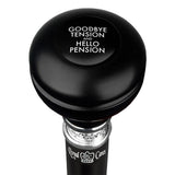 Good Bye Tension Hello Pension Knob Walking Stick w/ Black Beechwood Shaft & Pewter Collar Military Walking Canes - Tophatter Daily Deals
