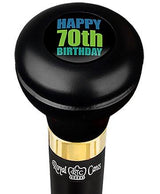 Happy 70th Birthday Flask Walking Stick w/ Black Beechwood Shaft & Pewter Collar Military Walking Canes - Tophatter Daily Deals