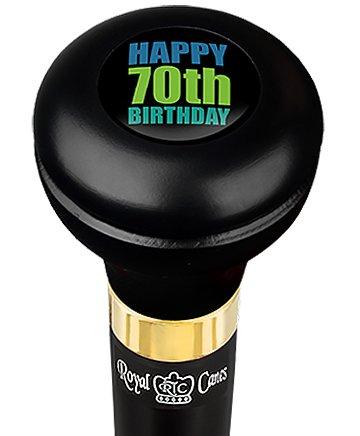 Happy 70th Birthday Flask Walking Stick w/ Black Beechwood Shaft & Pewter Collar Military Walking Canes - Tophatter Daily Deals