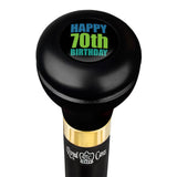 Happy 70th Birthday Flask Walking Stick w/ Black Beechwood Shaft & Pewter Collar Military Walking Canes - Tophatter Daily Deals