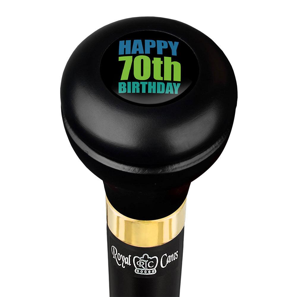 Happy 70th Birthday Flask Walking Stick w/ Black Beechwood Shaft & Pewter Collar Military Walking Canes - Tophatter Daily Deals