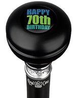 Happy 70th Birthday Knob Walking Stick w/ Black Beechwood Shaft & Pewter Collar Military Walking Canes - Tophatter Daily Deals