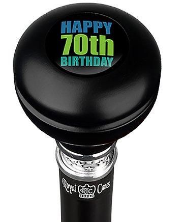 Happy 70th Birthday Knob Walking Stick w/ Black Beechwood Shaft & Pewter Collar Military Walking Canes - Tophatter Daily Deals
