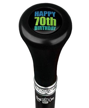 Happy 70th Birthday Top Walking Stick w/ Black Beechwood Shaft & Pewter Collar Military Walking Canes - Tophatter Daily Deals