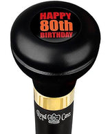 Happy 80th Birthday Flask Walking Stick w/ Black Beechwood Shaft & Pewter Collar Military Walking Canes - Tophatter Daily Deals
