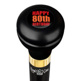 Happy 80th Birthday Flask Walking Stick w/ Black Beechwood Shaft & Pewter Collar Military Walking Canes - Tophatter Daily Deals