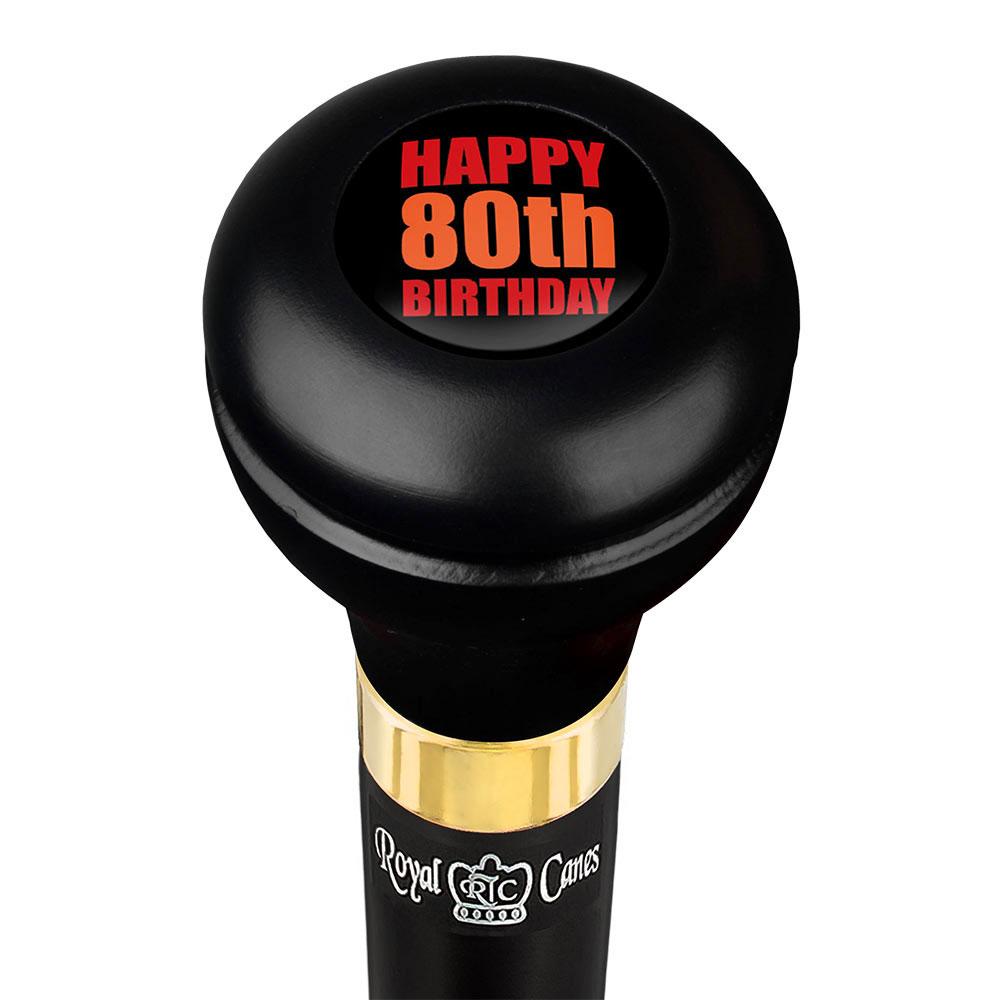 Happy 80th Birthday Flask Walking Stick w/ Black Beechwood Shaft & Pewter Collar Military Walking Canes - Tophatter Daily Deals