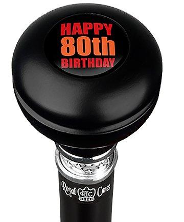 Happy 80th Birthday Knob Walking Stick w/ Black Beechwood Shaft & Pewter Collar Military Walking Canes - Tophatter Daily Deals