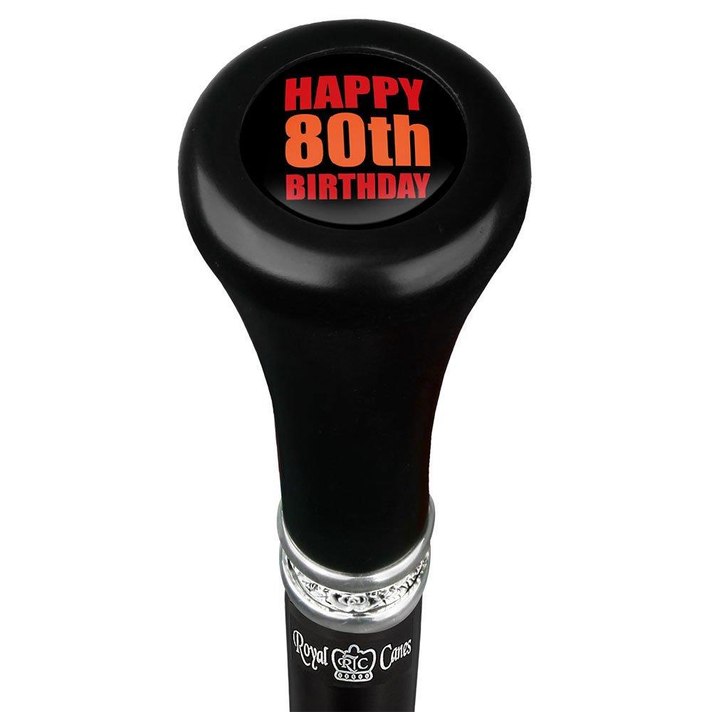 Happy 80th Birthday Top Walking Stick w/ Black Beechwood Shaft & Pewter Collar Military Walking Canes - Tophatter Daily Deals