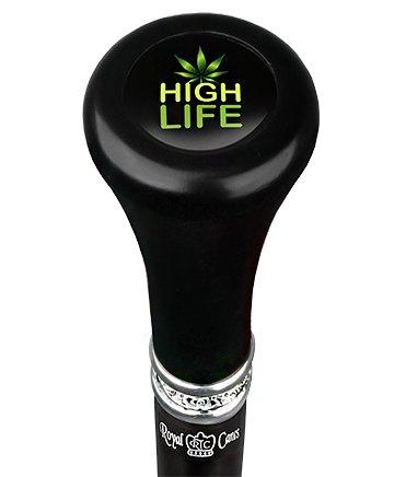 High Life Flat Top Walking Stick w/ Black Beechwood Shaft & Pewter Collar Military Walking Canes - Tophatter Daily Deals
