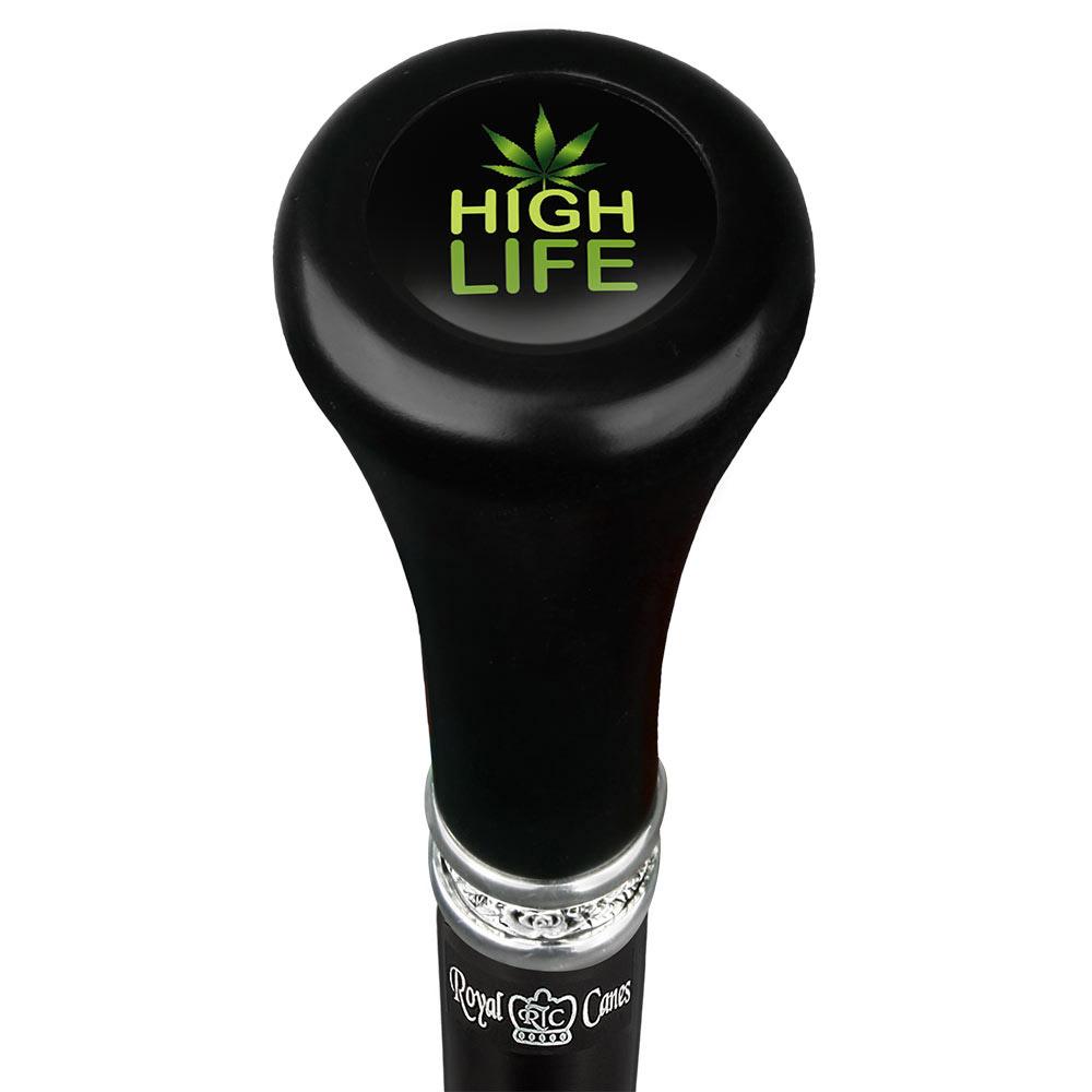 High Life Flat Top Walking Stick w/ Black Beechwood Shaft & Pewter Collar Military Walking Canes - Tophatter Daily Deals