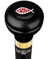 Jesus Fish Symbol Flask Walking Stick w/ Black Beechwood Shaft & Pewter Collar Military Walking Canes - Tophatter Daily Deals